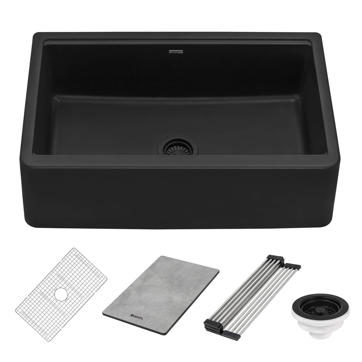 Ruvati 33-inch Matte Black Granite Farmhouse Workstation Apron-front Composite Kitchen Sink - RVG1533BK