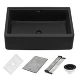 Ruvati 33-inch Matte Black Granite Farmhouse Workstation Apron-front Composite Kitchen Sink - RVG1533BK