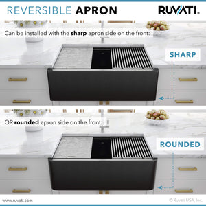 Ruvati 33-inch Matte Black Granite Farmhouse Workstation Apron-front Composite Kitchen Sink - RVG1533BK