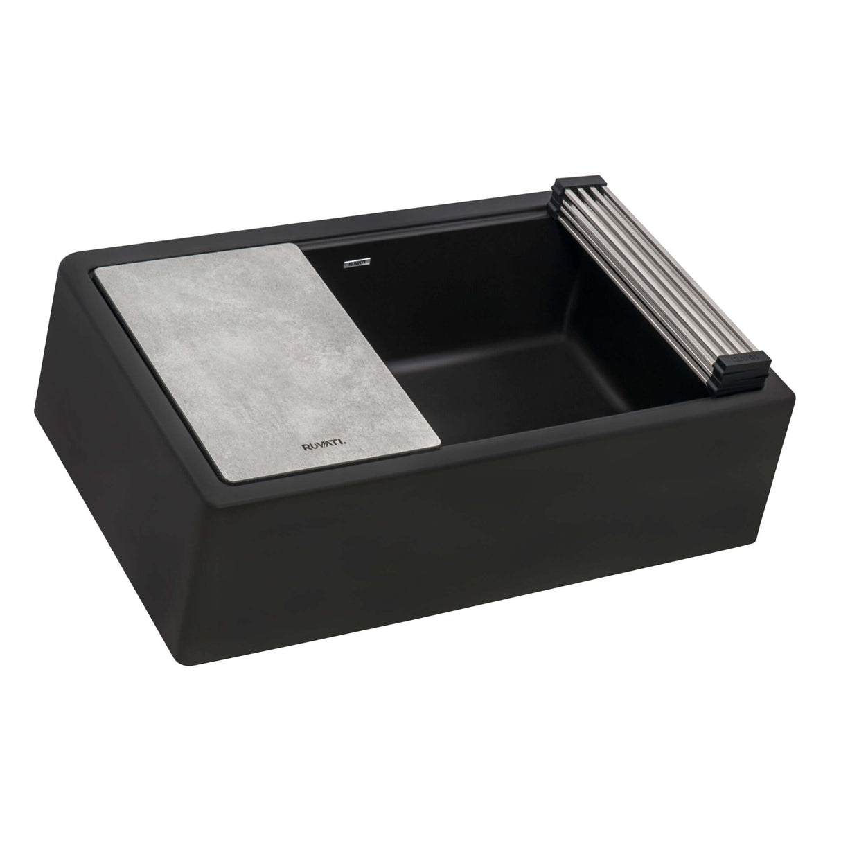 Ruvati 33-inch Matte Black Granite Farmhouse Workstation Apron-front Composite Kitchen Sink - RVG1533BK