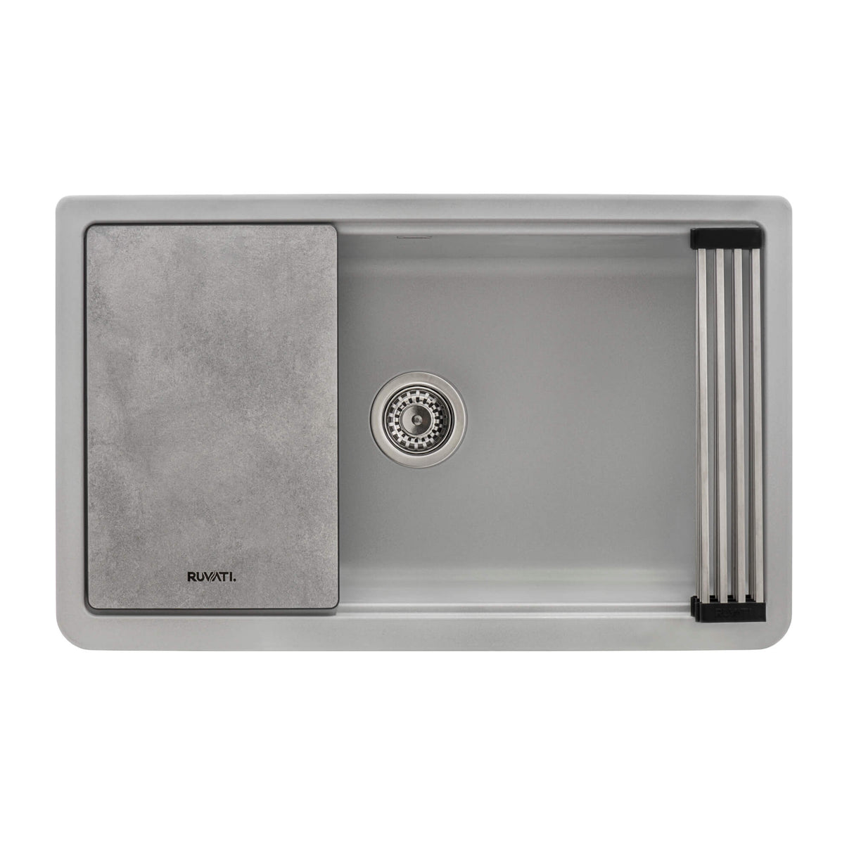 Ruvati 33-inch Matte Gray Granite Farmhouse Workstation Apron-front Composite Kitchen Sink - RVG1533GR