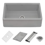 Ruvati 33-inch Matte Gray Granite Farmhouse Workstation Apron-front Composite Kitchen Sink - RVG1533GR
