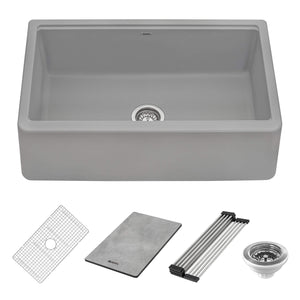 Ruvati 33-inch Matte Gray Granite Farmhouse Workstation Apron-front Composite Kitchen Sink - RVG1533GR