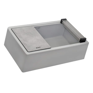 Ruvati 33-inch Matte Gray Granite Farmhouse Workstation Apron-front Composite Kitchen Sink - RVG1533GR