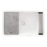Ruvati 33-inch Matte White Granite Farmhouse Workstation Apron-front Composite Kitchen Sink - RVG1533WH