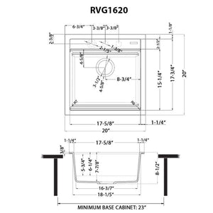 Ruvati 20-inch epiCube Granite Composite Workstation Matte Black Drop-in Topmount Wet Bar Prep Sink - RVG1620BK