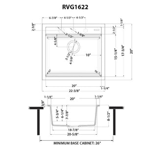 Ruvati 23-inch epiCube Granite Composite Workstation Matte Black Drop-in Topmount Wet Bar Prep Sink - RVG1622BK