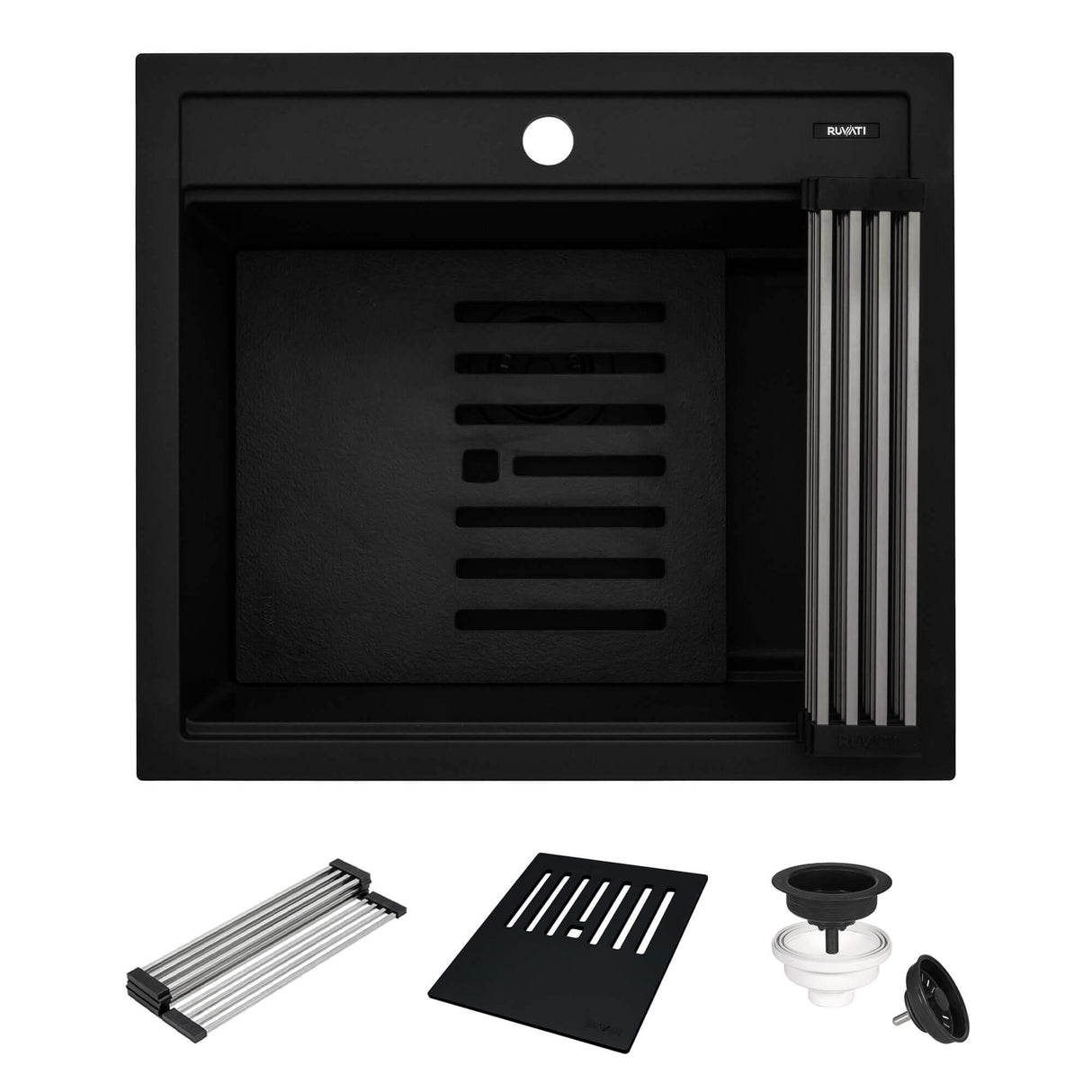 Ruvati 23-inch epiCube Granite Composite Workstation Matte Black Drop-in Topmount Wet Bar Prep Sink - RVG1622BK