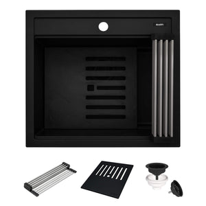 Ruvati 23-inch epiCube Granite Composite Workstation Matte Black Drop-in Topmount Wet Bar Prep Sink - RVG1622BK