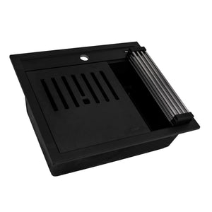 Ruvati 23-inch epiCube Granite Composite Workstation Matte Black Drop-in Topmount Wet Bar Prep Sink - RVG1622BK