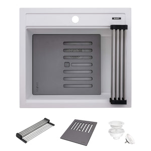 Ruvati 23-inch epiCube Granite Composite Workstation Drop-in Topmount Wet Bar Prep Sink  Matte White - RVG1622WH