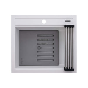 Ruvati 23-inch epiCube Granite Composite Workstation Drop-in Topmount Wet Bar Prep Sink  Matte White - RVG1622WH