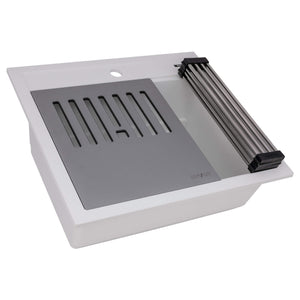 Ruvati 23-inch epiCube Granite Composite Workstation Drop-in Topmount Wet Bar Prep Sink  Matte White - RVG1622WH