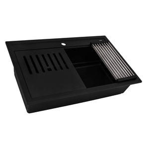Ruvati 31-inch epiCube Granite Composite Workstation Matte Black Drop-in Topmount Kitchen Sink - RVG1631BK