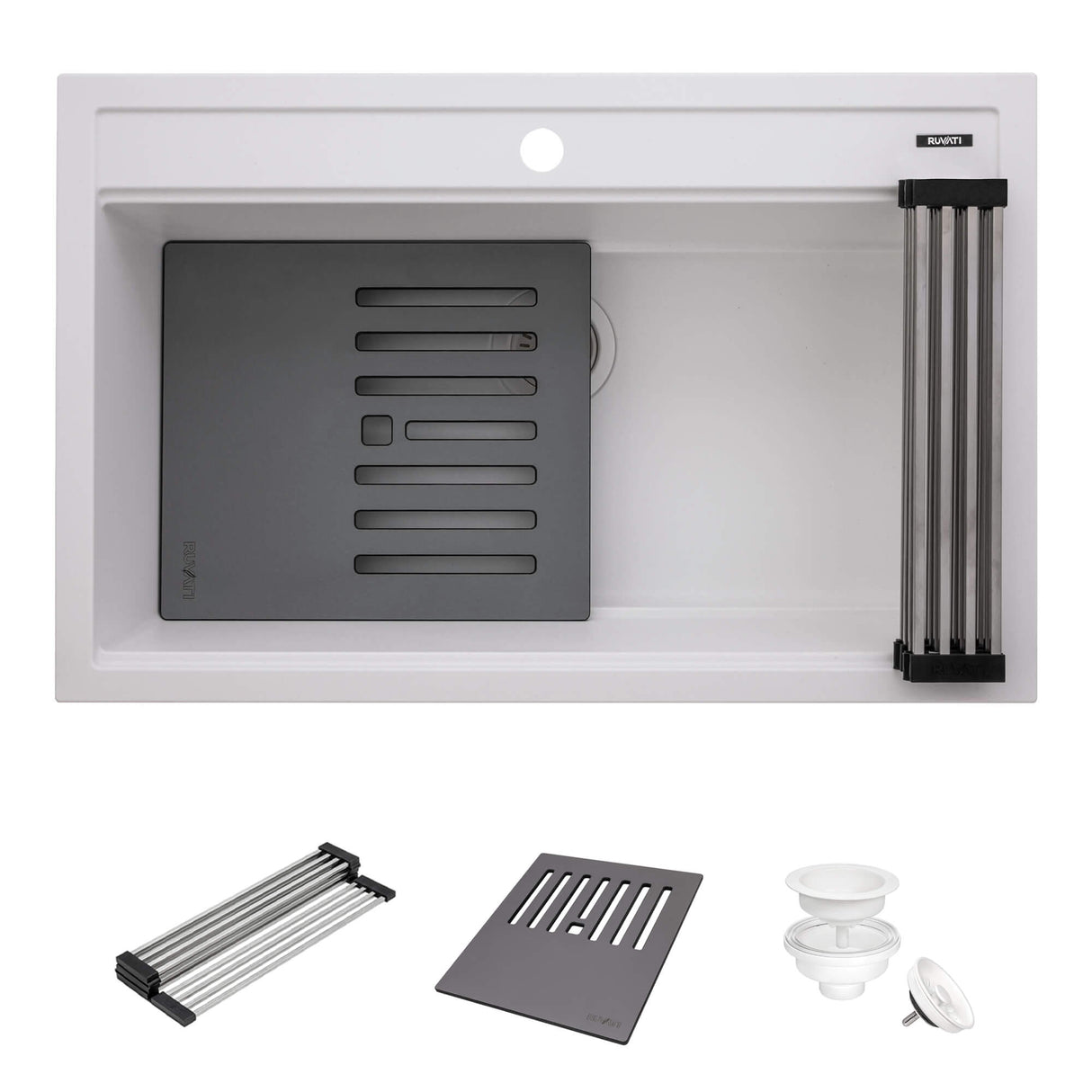 Ruvati 31-inch epiCube Granite Composite Workstation Drop-in Topmount Kitchen Sink  Matte White - RVG1631WH