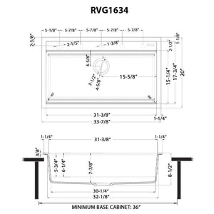 Ruvati 34-inch epiCube Granite Composite Workstation Matte Black Drop-in Topmount Kitchen Sink - RVG1634BK