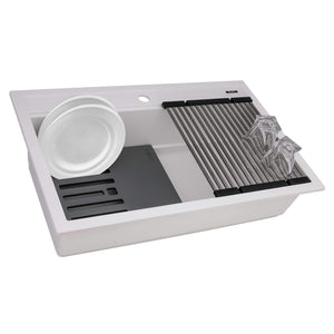 Ruvati 34-inch epiCube Granite Composite Workstation Drop-in Topmount Kitchen Sink  Matte White - RVG1634WH