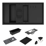 Ruvati 18 x 34 inch Granite Composite Workstation Kitchen Sink epiStage Dual Mount Single Bowl - Black - RVG1650BK