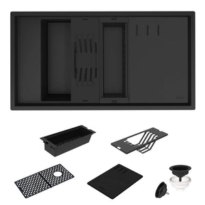 Ruvati 18 x 34 inch Granite Composite Workstation Kitchen Sink epiStage Dual Mount Single Bowl - Black - RVG1650BK