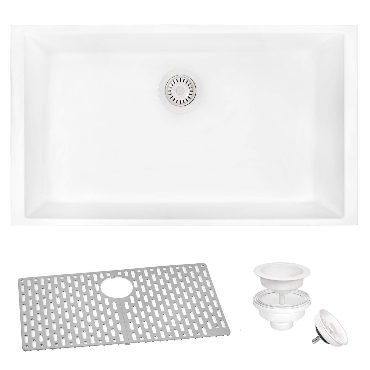 Ruvati 30 x 18 inch Granite Composite Undermount Single Bowl Kitchen Sink - Arctic White - RVG2030WH