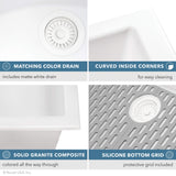 Ruvati 30 x 18 inch Granite Composite Undermount Single Bowl Kitchen Sink - Arctic White - RVG2030WH
