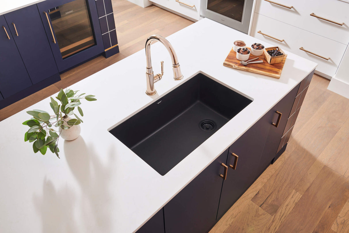 Ruvati 32 x 19 inch epiGranite Undermount Granite Composite Single Bowl Kitchen Sink - Midnight Black - RVG2033BK