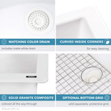 Ruvati 32 x 19 inch epiGranite Undermount Granite Composite Single Bowl Kitchen Sink - Arctic White - RVG2033WH