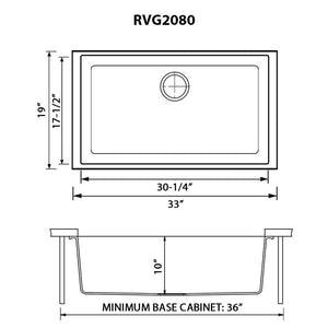Ruvati 32 x 19 inch Granite Composite Undermount Single Bowl Kitchen Sink - Silver Gray - RVG2080GR