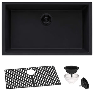 Ruvati 32 x 19 inch Granite Composite Undermount Single Bowl Kitchen Sink - Midnight Black - RVG2080BK
