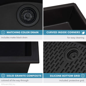 Ruvati 32 x 19 inch Granite Composite Undermount Single Bowl Kitchen Sink - Midnight Black - RVG2080BK