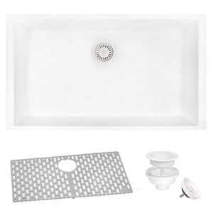 Ruvati 32 x 19 inch Granite Composite Undermount Single Bowl Kitchen Sink - Arctic White - RVG2080WH
