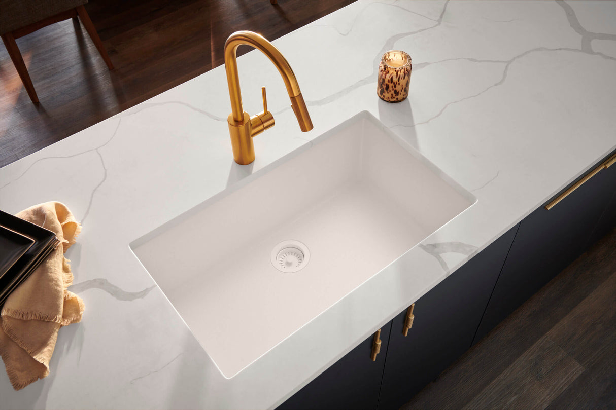Ruvati 32 x 19 inch Granite Composite Undermount Single Bowl Kitchen Sink - Arctic White - RVG2080WH