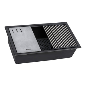 Ruvati 33-inch Undermount Workstation Granite Composite Kitchen Sink Matte Black - RVG2302BK