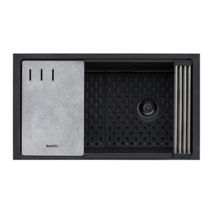 Ruvati 33-inch Undermount Workstation Granite Composite Kitchen Sink Matte Black - RVG2302BK