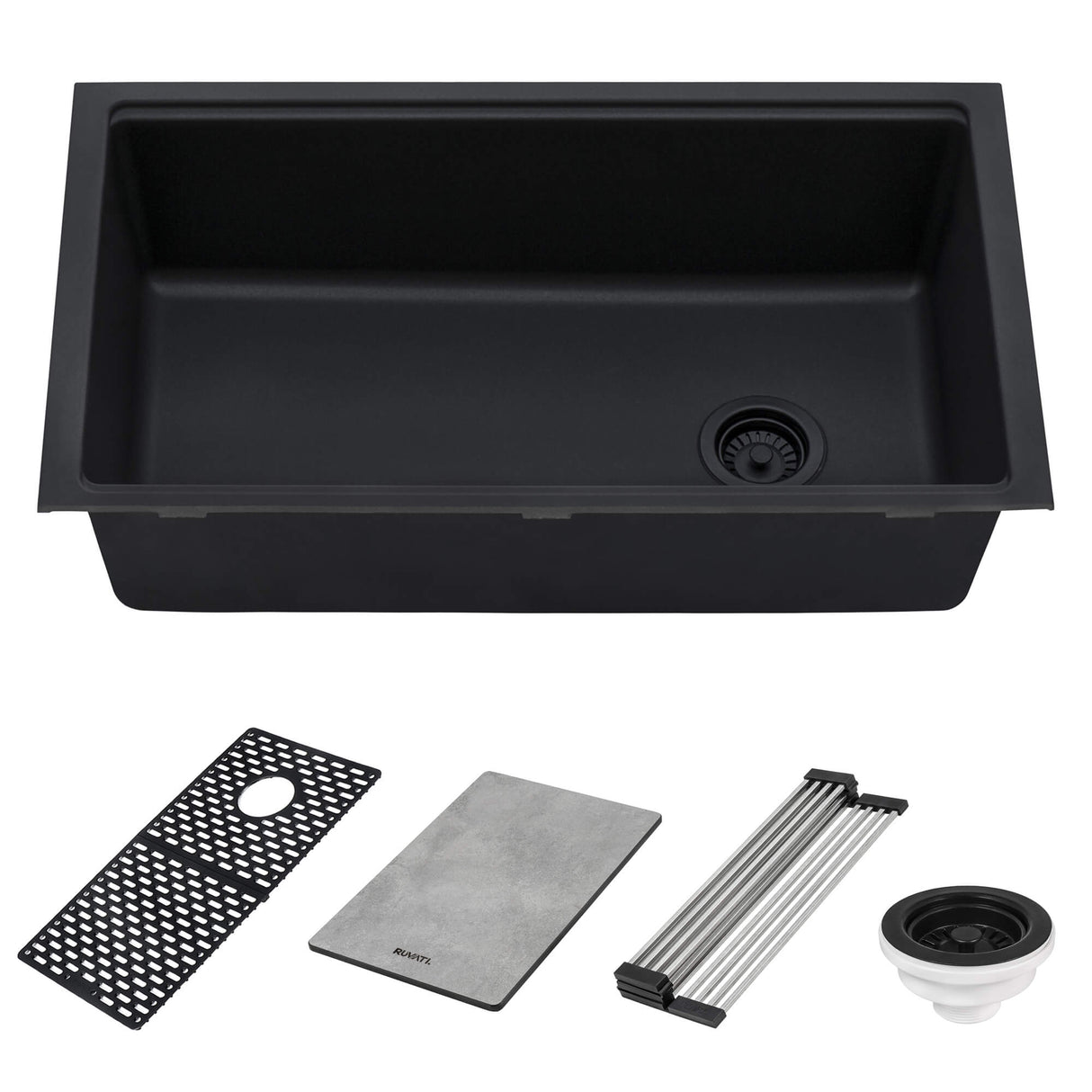 Ruvati 33-inch Undermount Workstation Granite Composite Kitchen Sink Matte Black - RVG2302BK