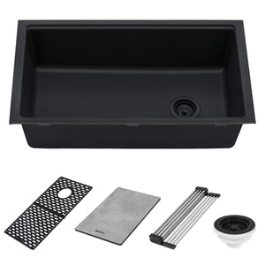 Ruvati 33-inch Undermount Workstation Granite Composite Kitchen Sink Matte Black - RVG2302BK