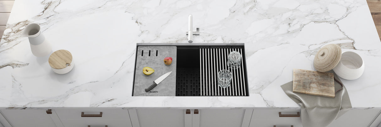 Ruvati 33-inch Undermount Workstation Granite Composite Kitchen Sink Matte Black - RVG2302BK