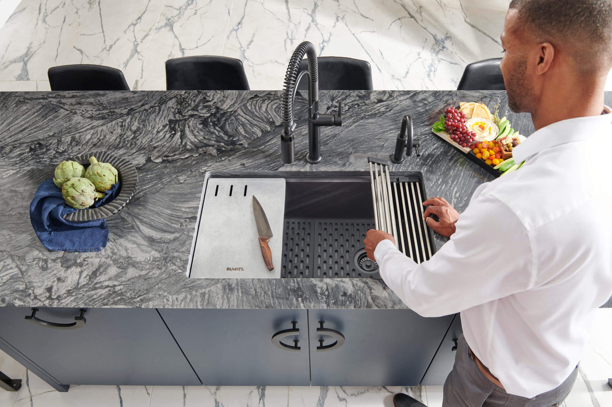 Ruvati 33-inch Undermount Workstation Granite Composite Kitchen Sink Matte Black - RVG2302BK