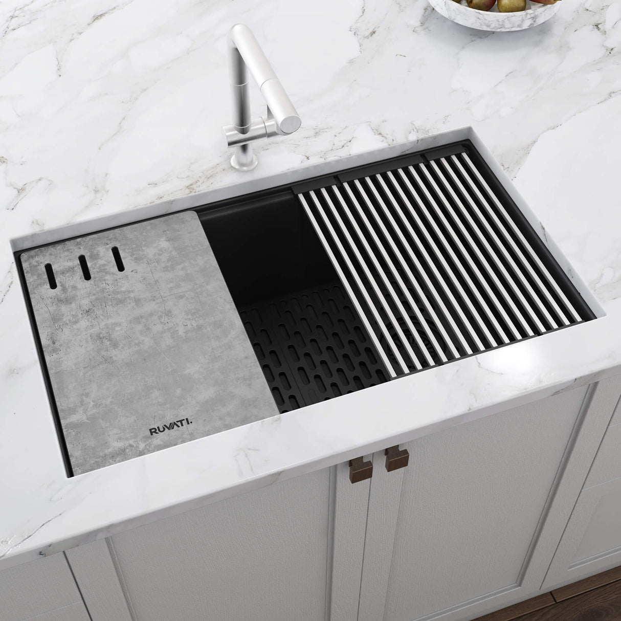 Ruvati 33-inch Undermount Workstation Granite Composite Kitchen Sink Matte Black - RVG2302BK