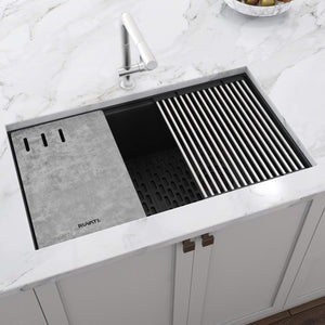 Ruvati 33-inch Undermount Workstation Granite Composite Kitchen Sink Matte Black - RVG2302BK
