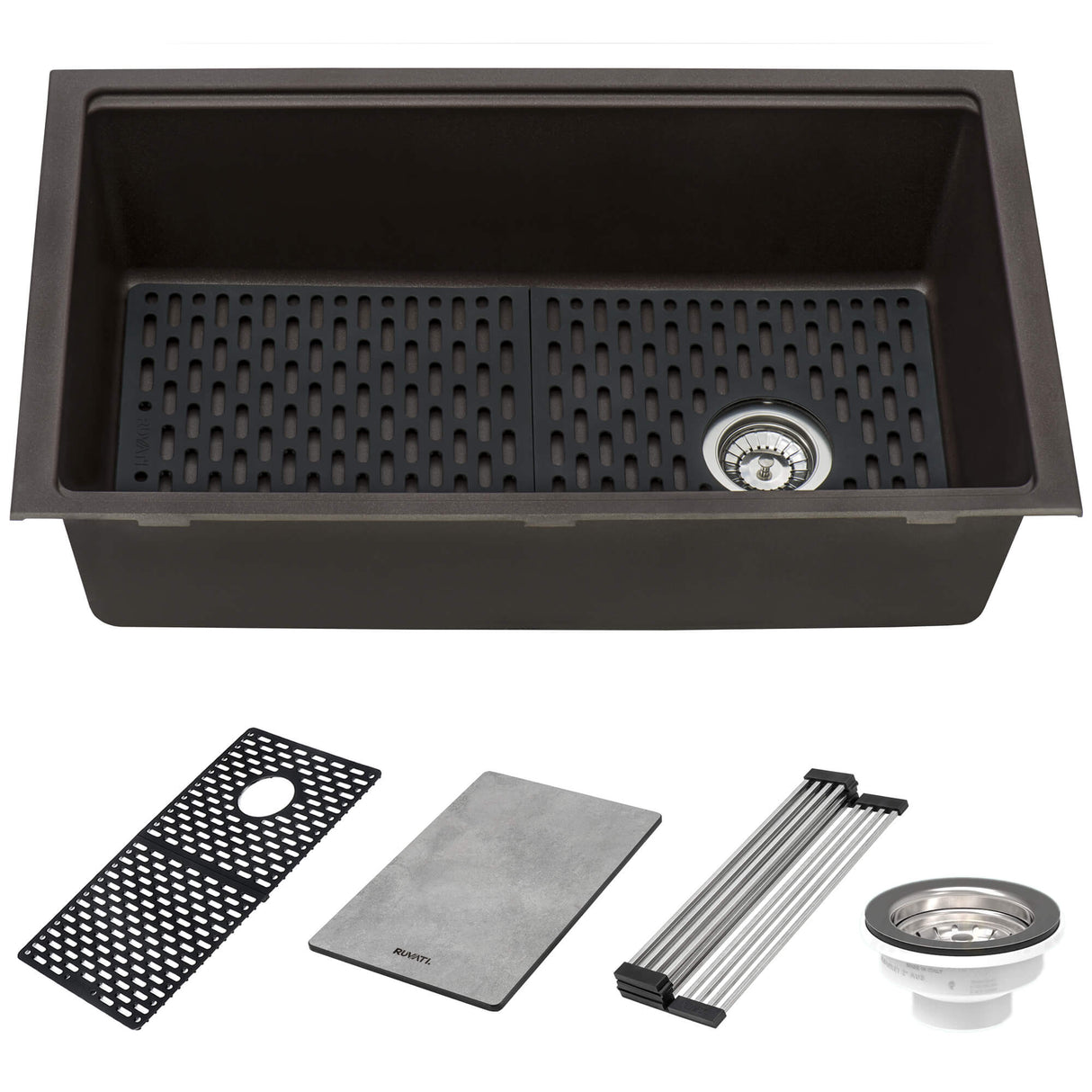 Ruvati 33-inch Granite Composite Undermount Workstation Kitchen Sink Coffee Brown - RVG2302ES