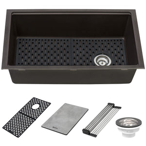Ruvati 33-inch Granite Composite Undermount Workstation Kitchen Sink Coffee Brown - RVG2302ES