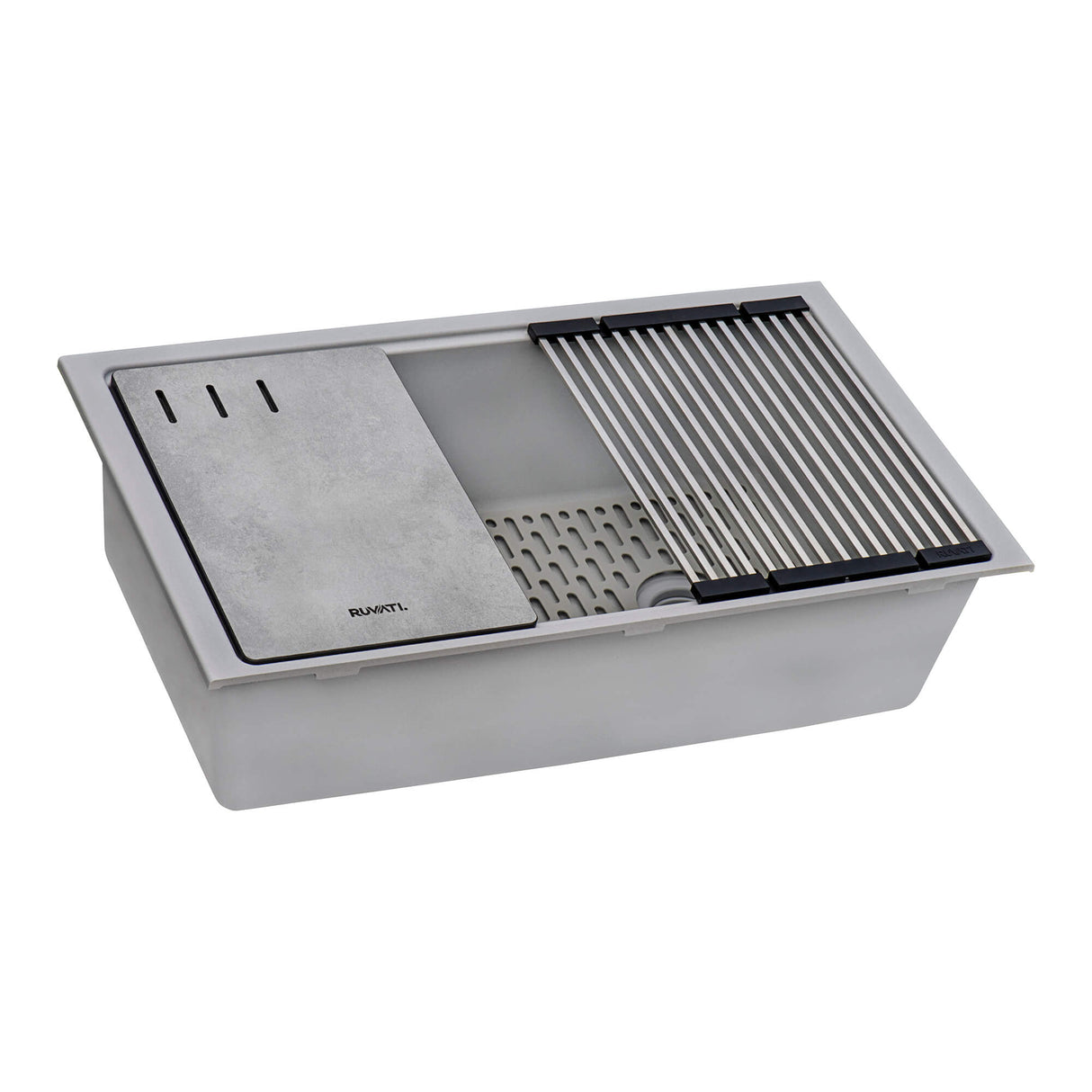 Ruvati 33-inch Undermount Workstation Granite Composite Kitchen Sink Silver Gray - RVG2302GR