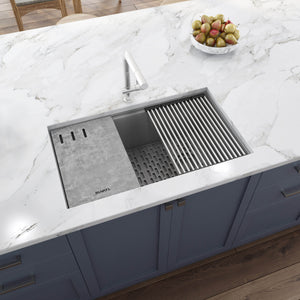 Ruvati 33-inch Undermount Workstation Granite Composite Kitchen Sink Silver Gray - RVG2302GR