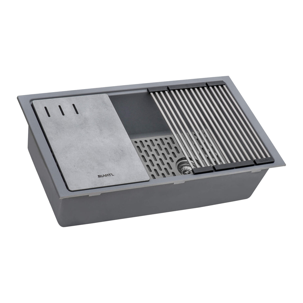 Ruvati 33-inch Undermount Workstation Granite Composite Kitchen Sink Urban Gray - RVG2302UG