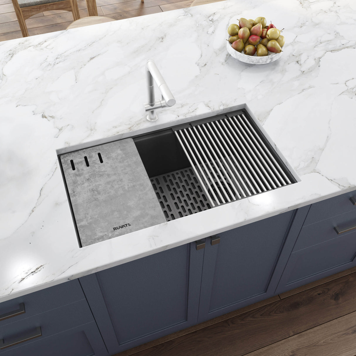 Ruvati 33-inch Undermount Workstation Granite Composite Kitchen Sink Urban Gray - RVG2302UG