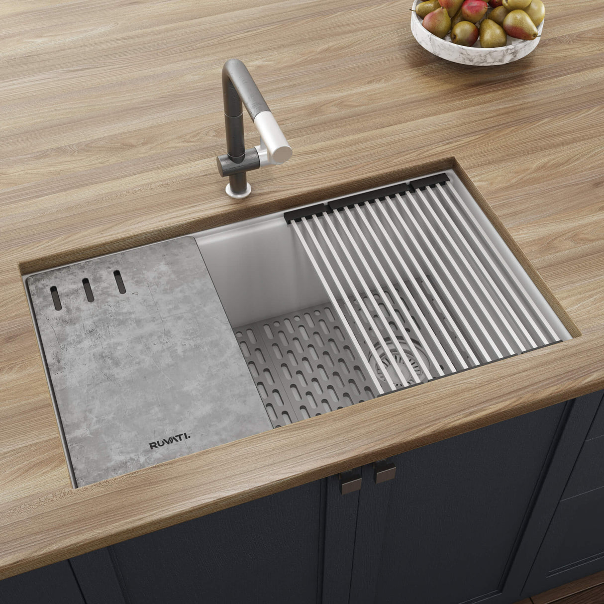 Ruvati 33-inch Granite Composite Workstation Undermount Kitchen Sink Single Bowl White - RVG2302WH