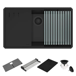 Ruvati 33-inch Undermount Workstation Granite Composite Kitchen Sink Matte Black - RVG2306BK