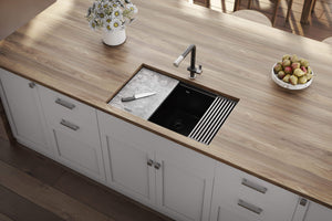 Ruvati 30-inch Granite Composite Workstation Matte Black Dual Mount Kitchen Sink - RVG2310BK