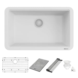 Ruvati 30-inch Granite Composite Workstation White Dual Mount Kitchen Sink - RVG2310WH